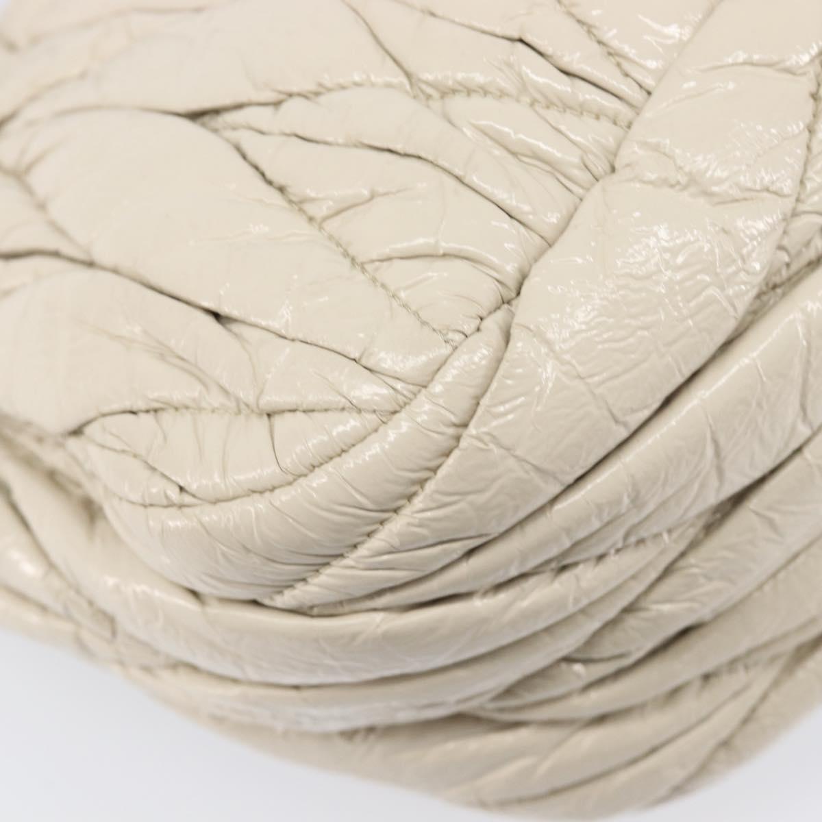 Miu Miu Matelasse Hand Bag Patent leather 2way White Gold Auth 204394