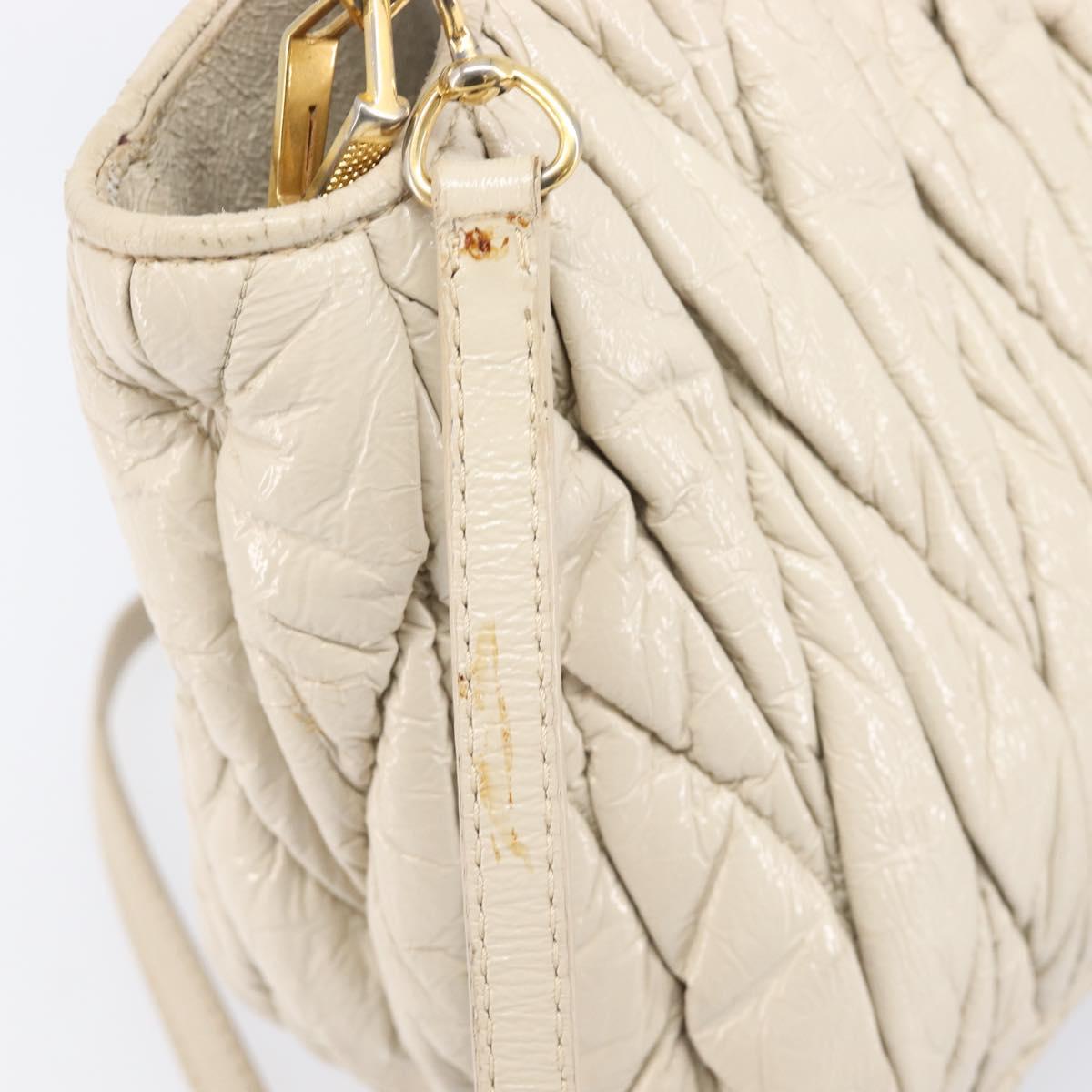 Miu Miu Matelasse Hand Bag Patent leather 2way White Gold Auth 204394