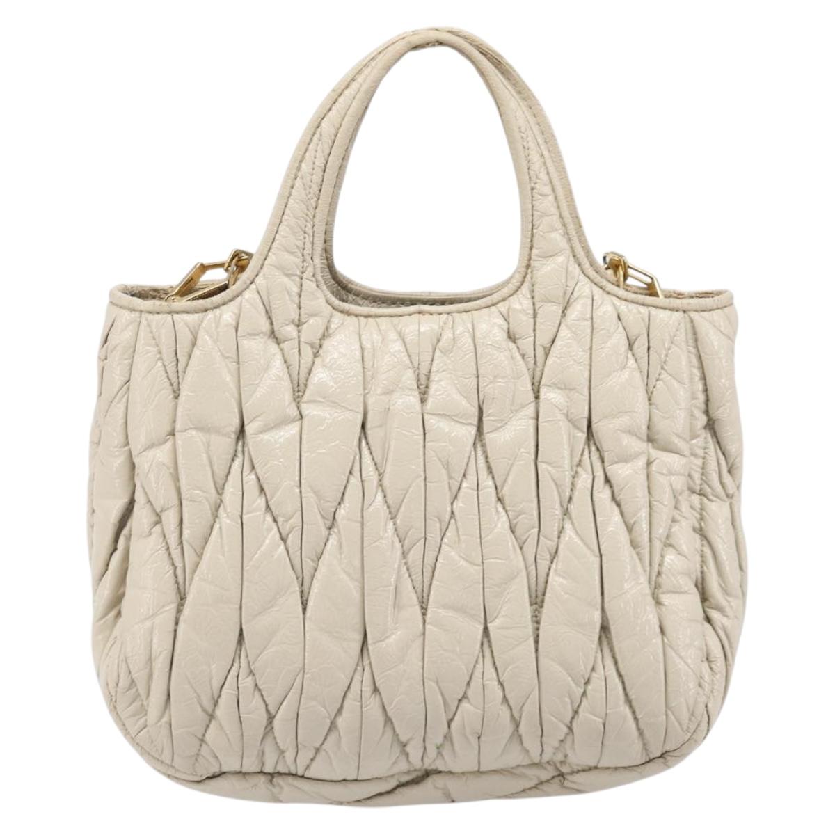 Miu Miu Matelasse Hand Bag Patent leather 2way White Gold Auth 204394