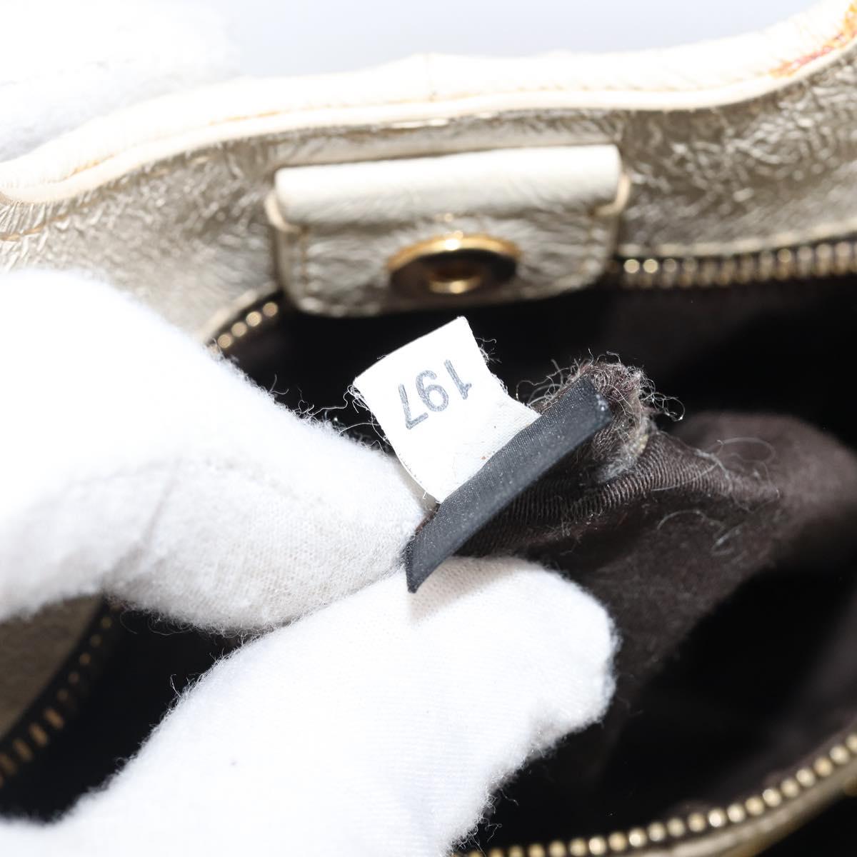 Miu Miu Matelasse Hand Bag Patent leather 2way White Gold Auth 204394