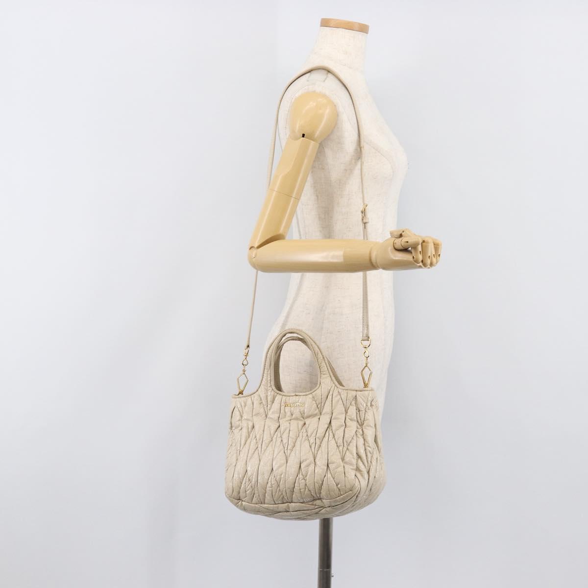 Miu Miu Matelasse Hand Bag Patent leather 2way White Gold Auth 204394