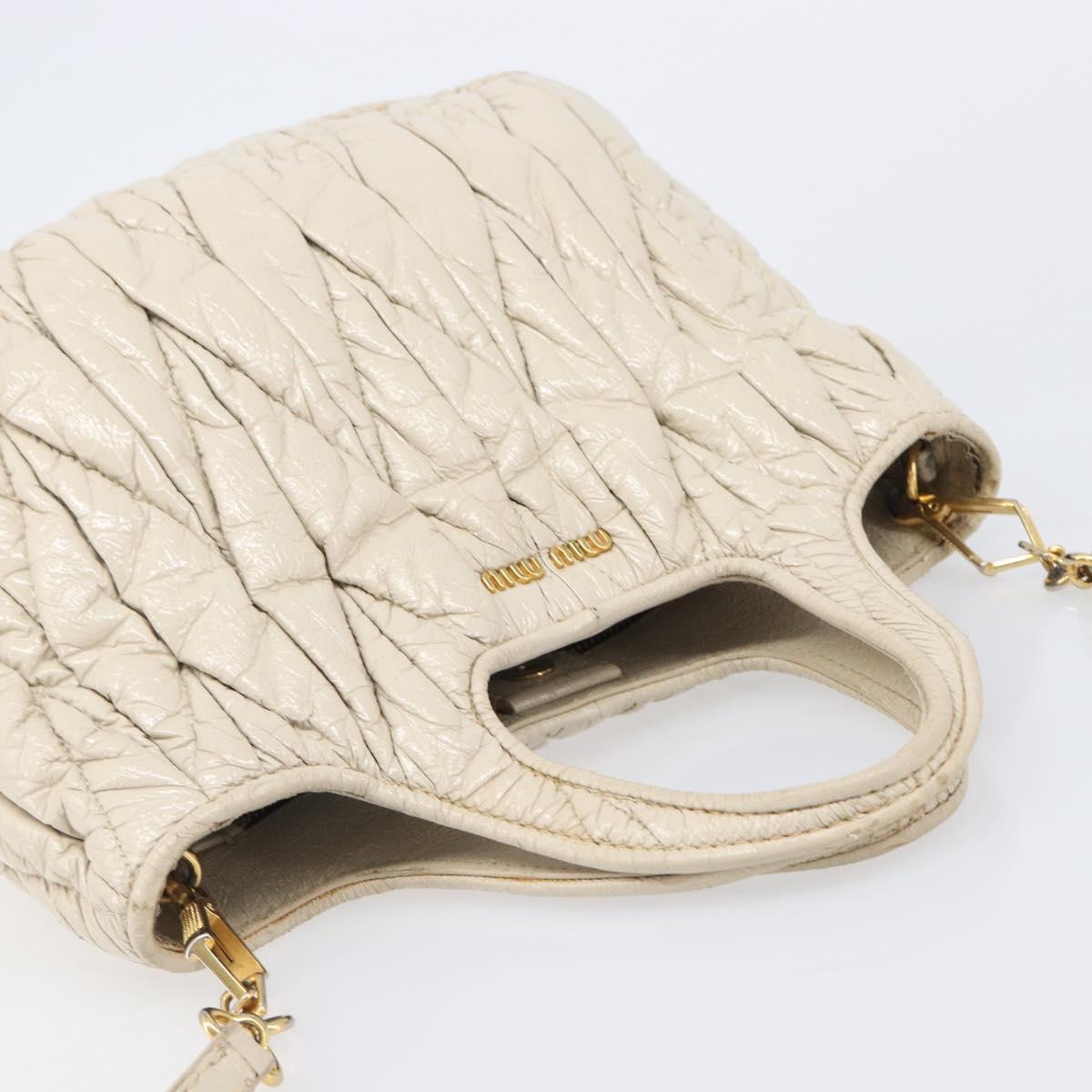 Miu Miu Matelasse Hand Bag Patent leather 2way White Gold Auth 204394