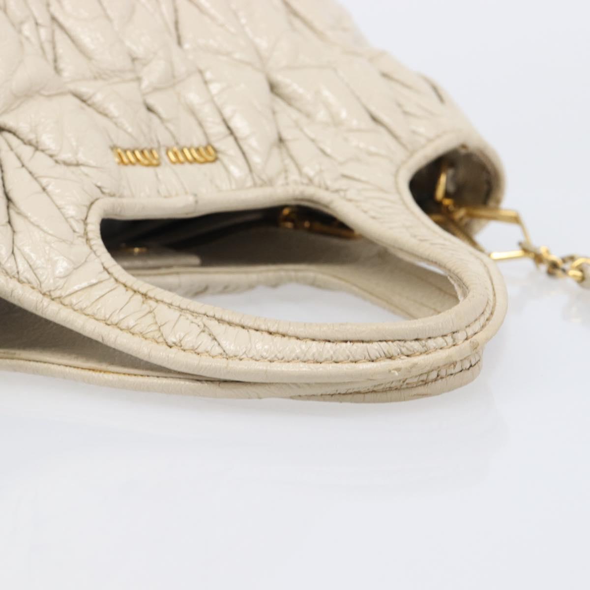 Miu Miu Matelasse Hand Bag Patent leather 2way White Gold Auth 204394