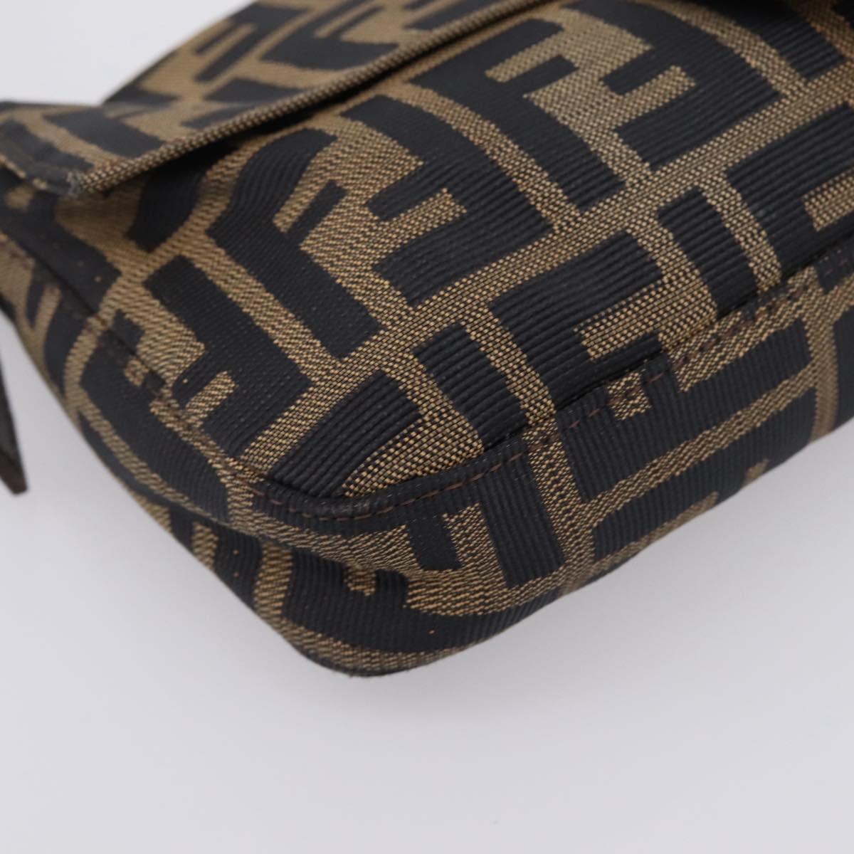 FENDI Zucca Canvas Mamma Baguette Shoulder Bag Black Brown Auth 204395V