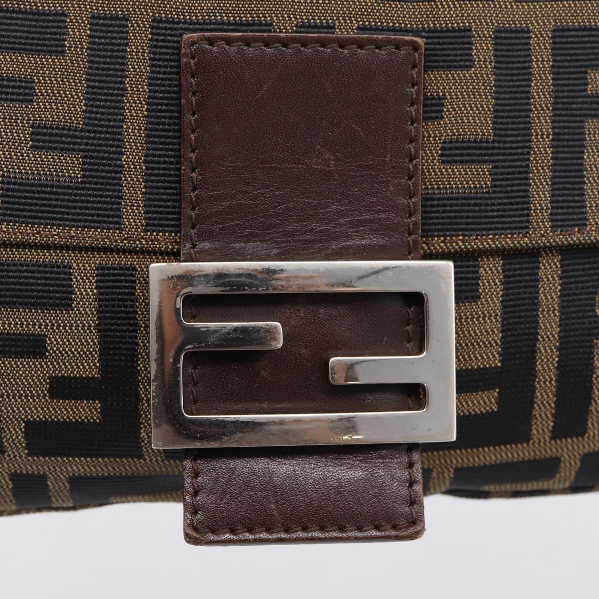 FENDI Zucca Canvas Mamma Baguette Shoulder Bag Black Brown Auth 204395V