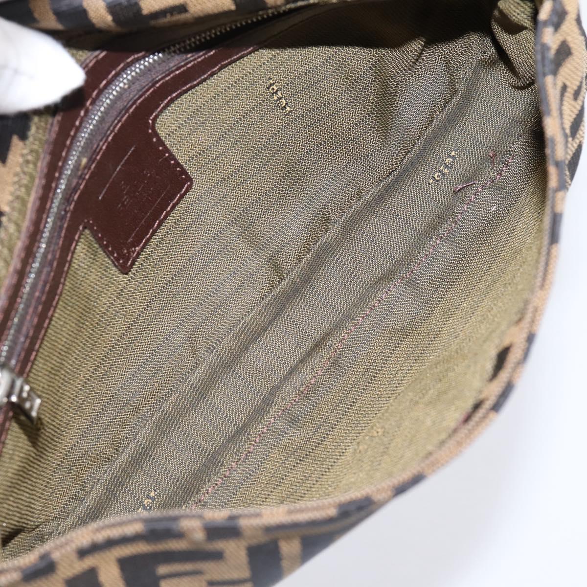 FENDI Zucca Canvas Mamma Baguette Shoulder Bag Black Brown Auth 204395V