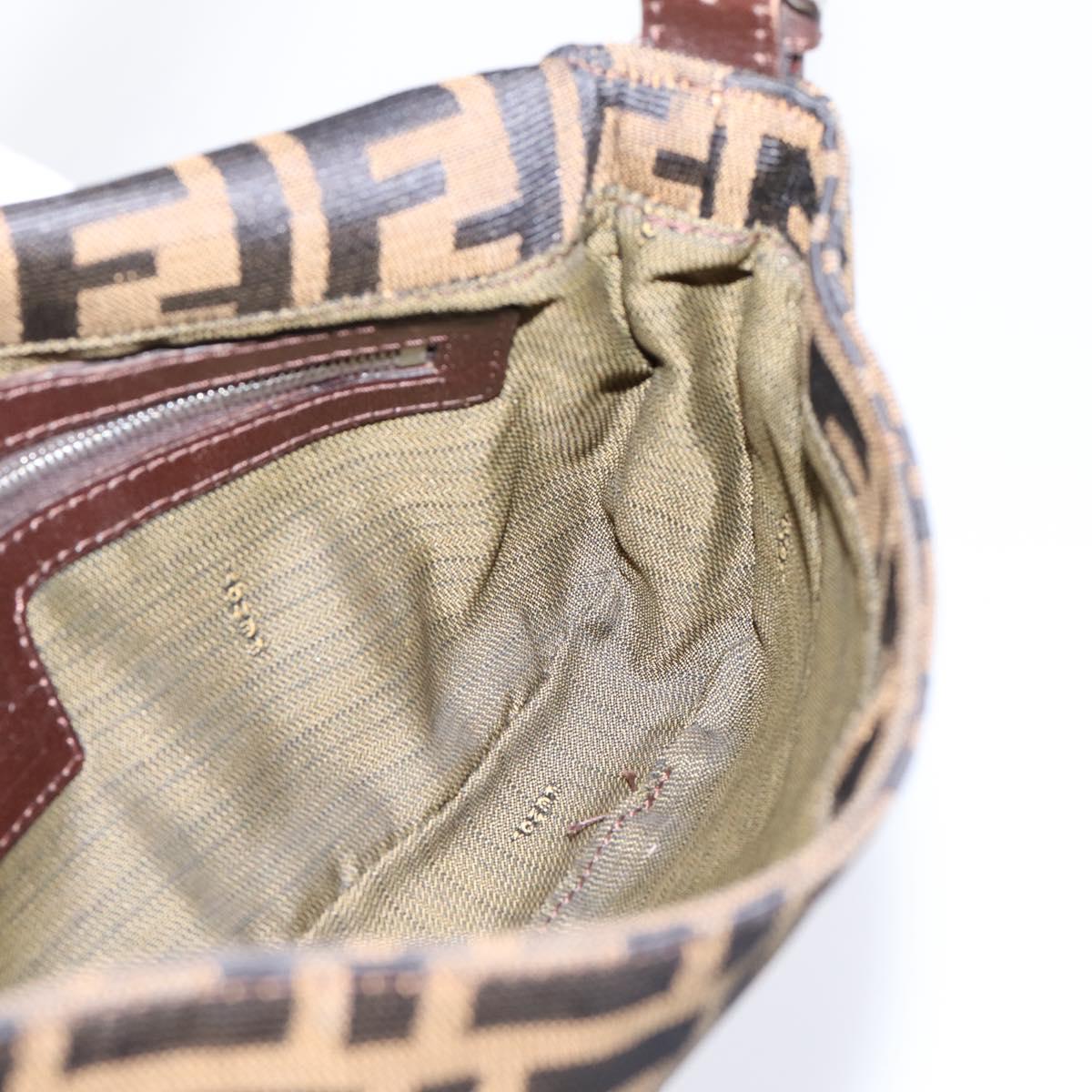 FENDI Zucca Canvas Mamma Baguette Shoulder Bag Black Brown Auth 204395V