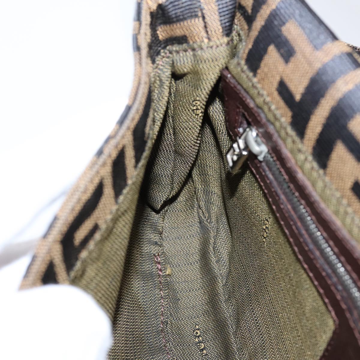 FENDI Zucca Canvas Mamma Baguette Shoulder Bag Black Brown Auth 204395V