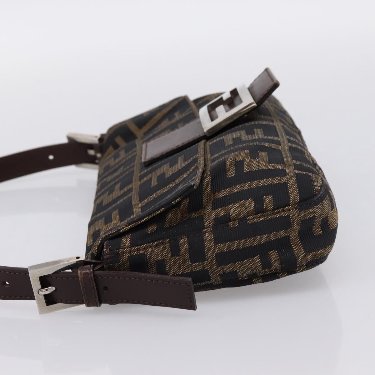 FENDI Zucca Canvas Mamma Baguette Shoulder Bag Black Brown Auth 204395V