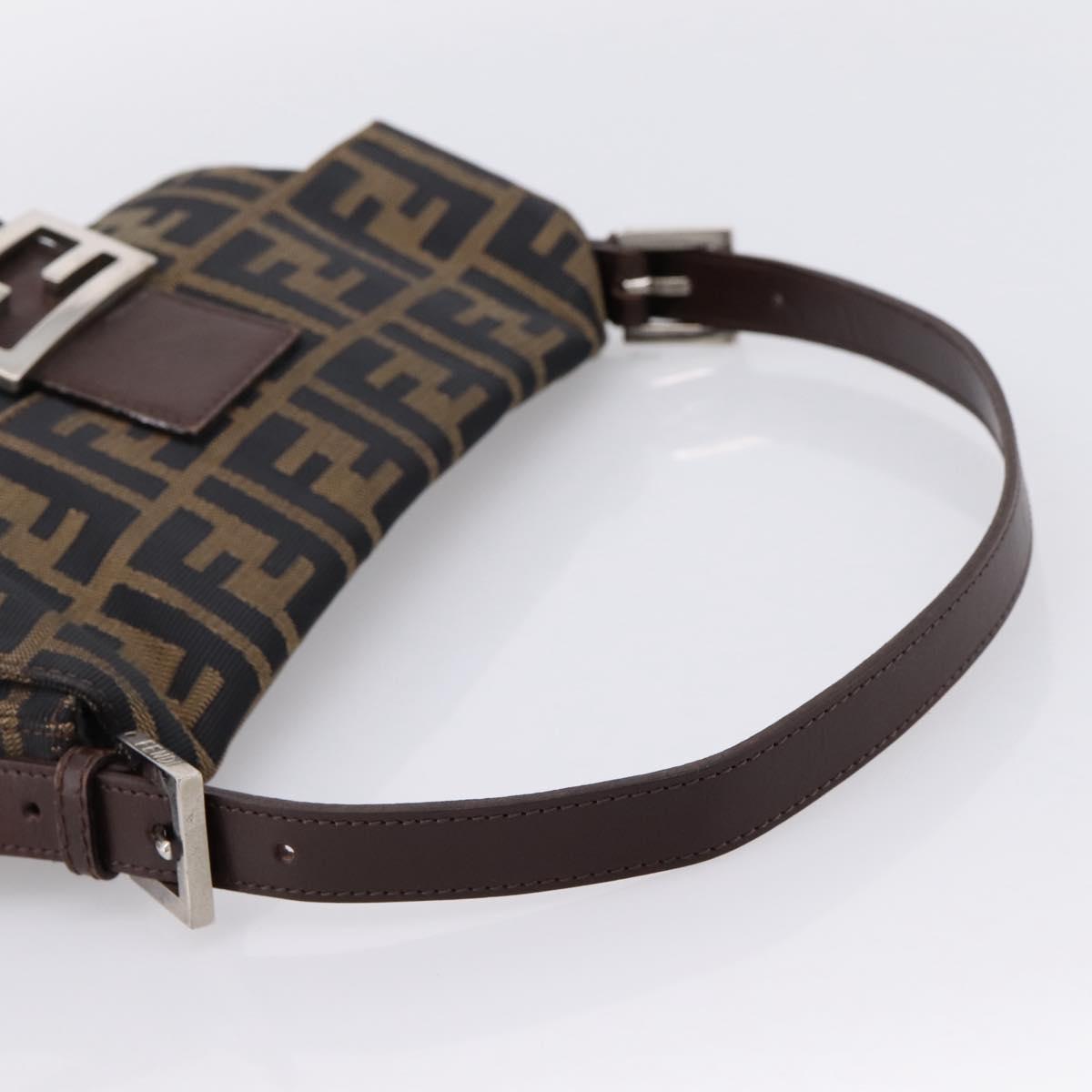 FENDI Zucca Canvas Mamma Baguette Shoulder Bag Black Brown Auth 204395V
