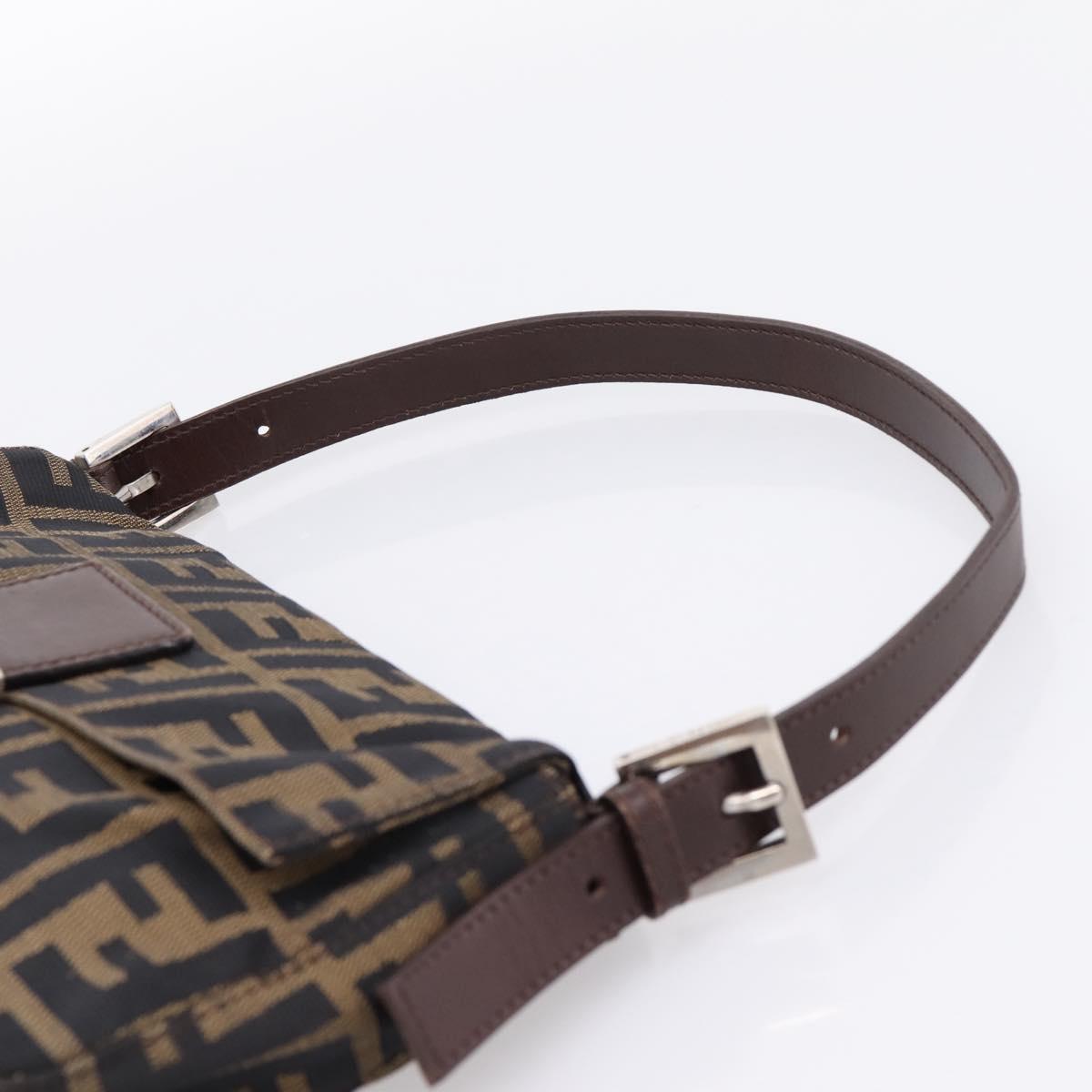 FENDI Zucca Canvas Mamma Baguette Shoulder Bag Black Brown Auth 204395V