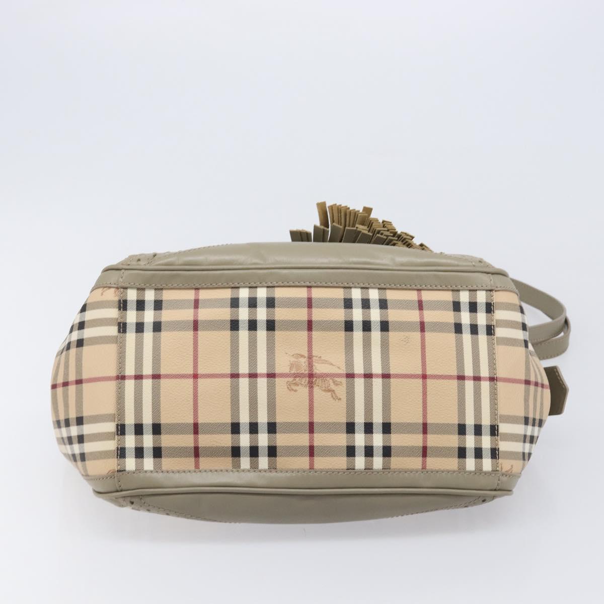 BURBERRY Nova Check Hand Bag PVC 2way Beige Gold Auth 204398V