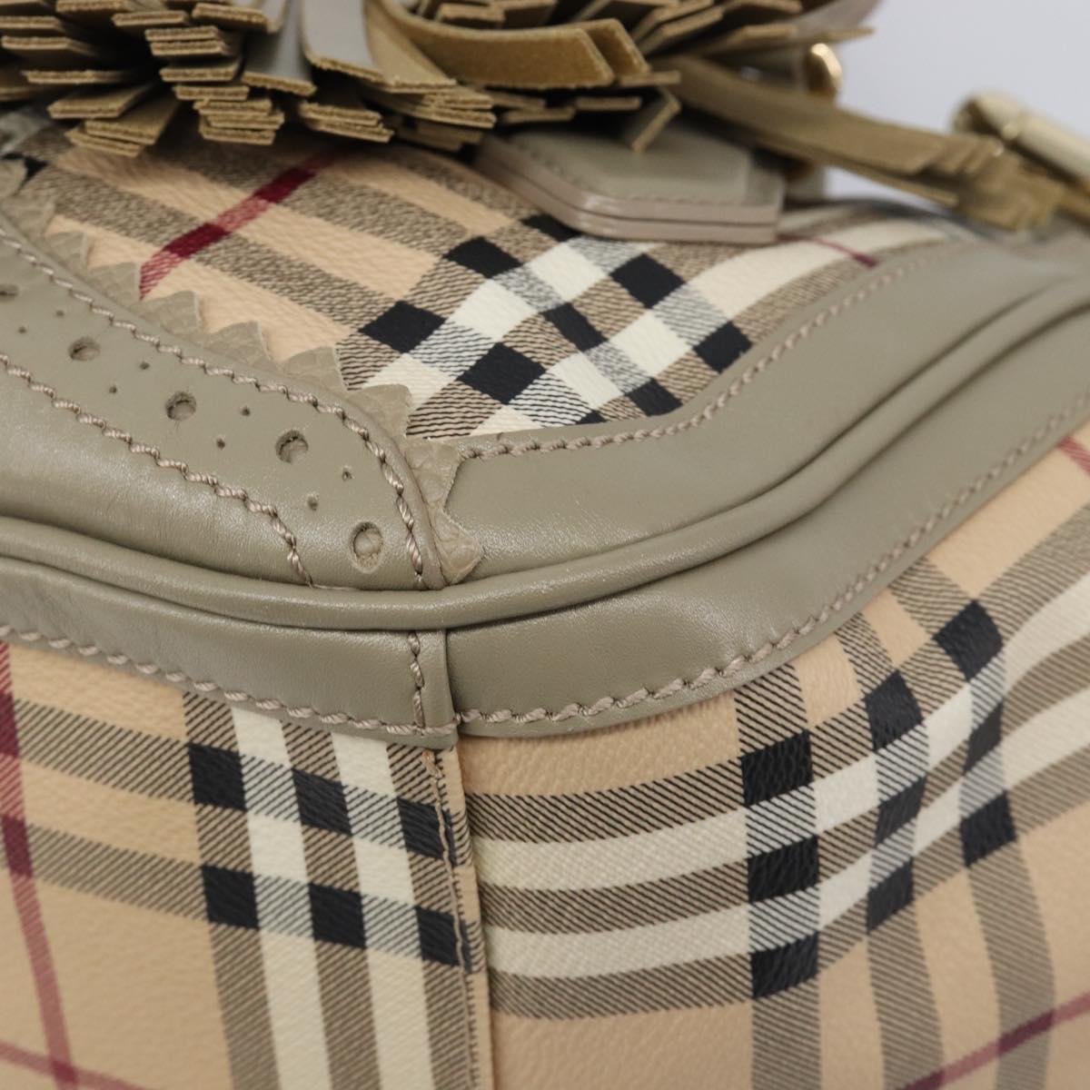 BURBERRY Nova Check Hand Bag PVC 2way Beige Gold Auth 204398V