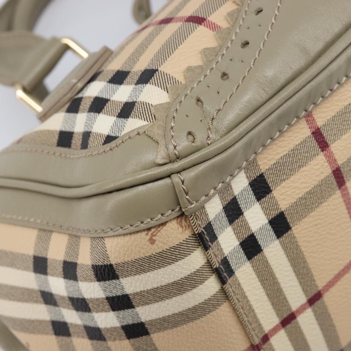 BURBERRY Nova Check Hand Bag PVC 2way Beige Gold Auth 204398V
