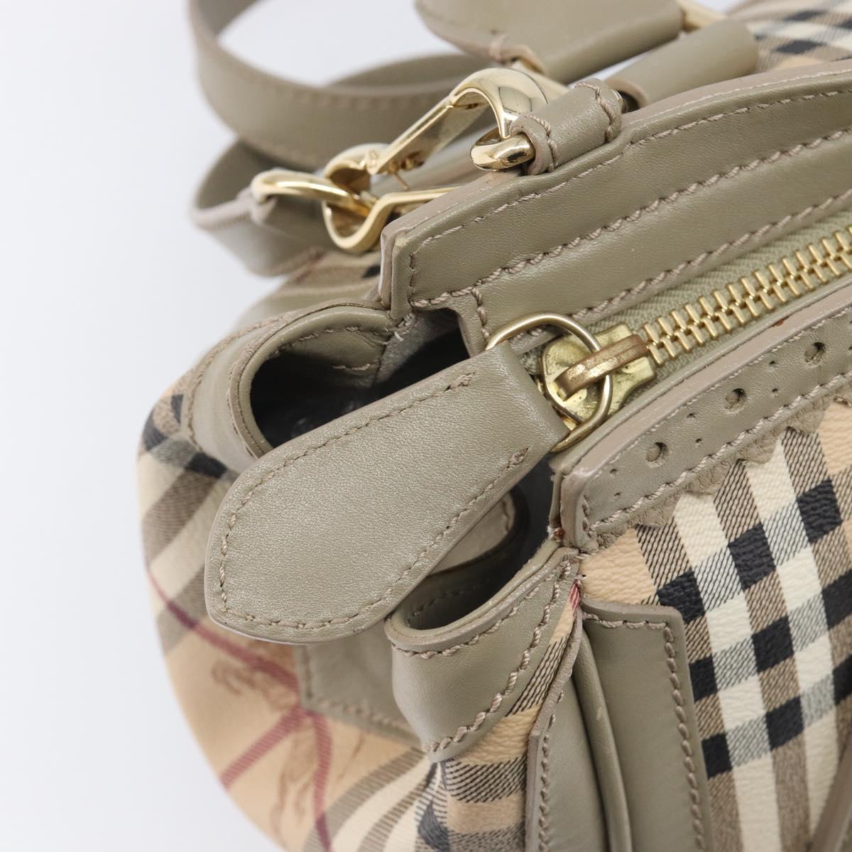 BURBERRY Nova Check Hand Bag PVC 2way Beige Gold Auth 204398V