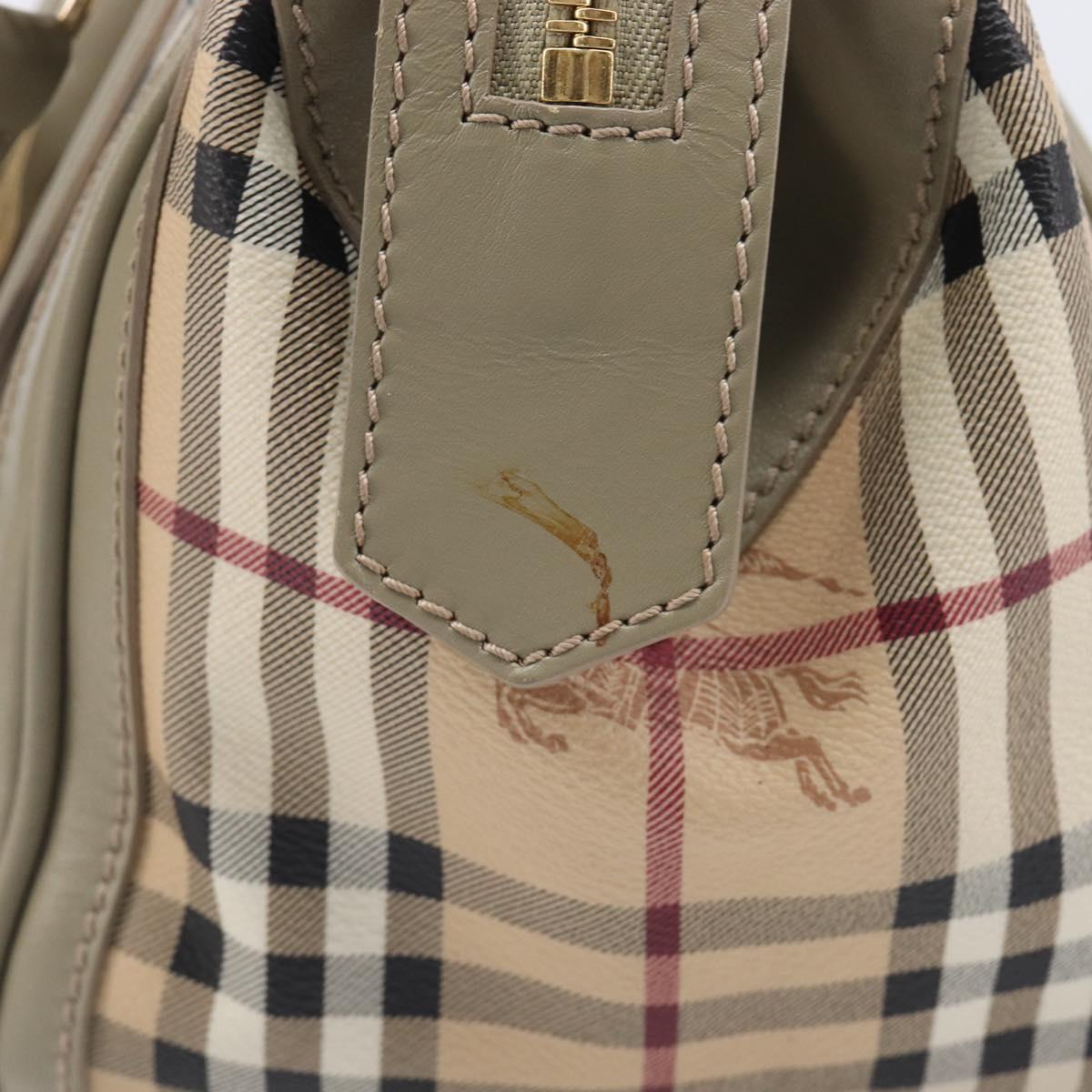 BURBERRY Nova Check Hand Bag PVC 2way Beige Gold Auth 204398V
