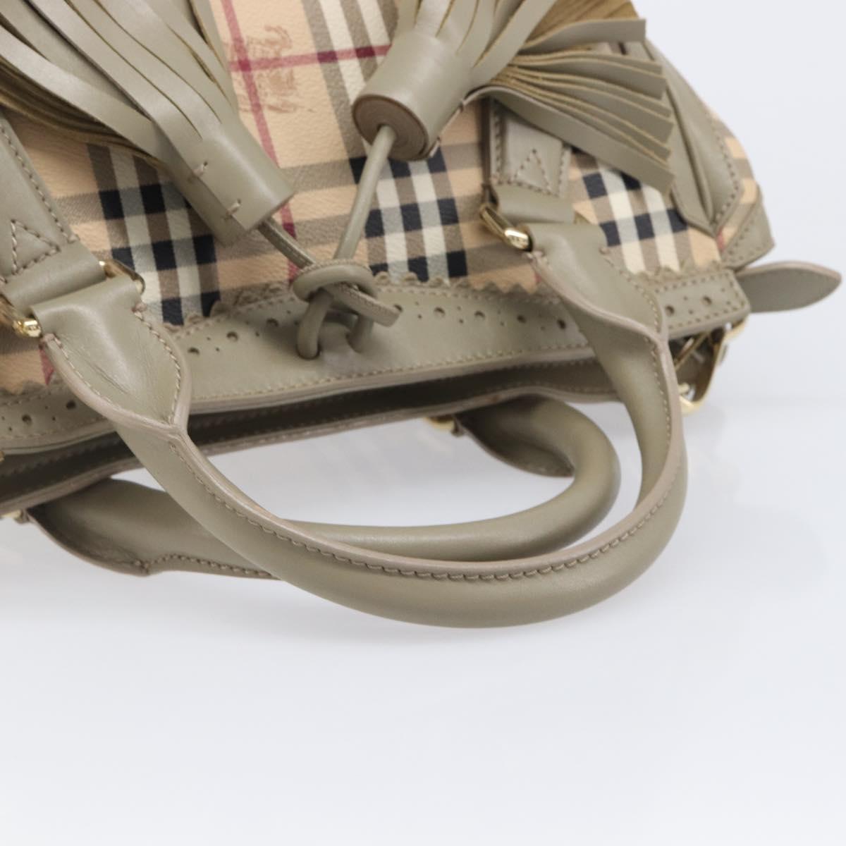 BURBERRY Nova Check Hand Bag PVC 2way Beige Gold Auth 204398V