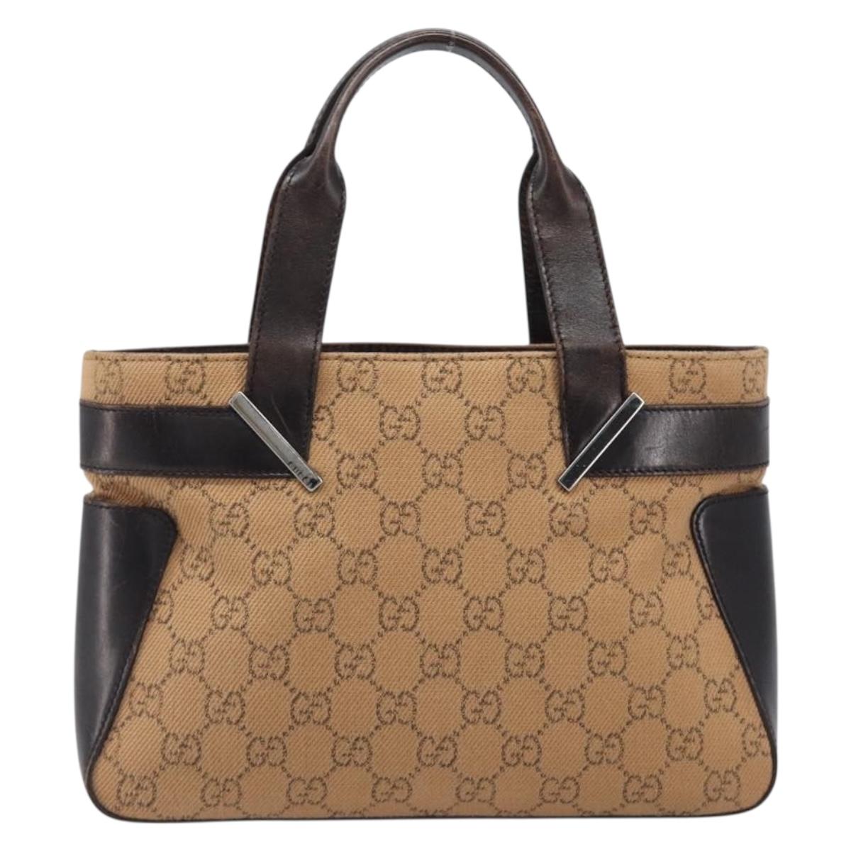 GUCCI GG Canvas Hand Bag Beige Silver 73984 Auth 204400