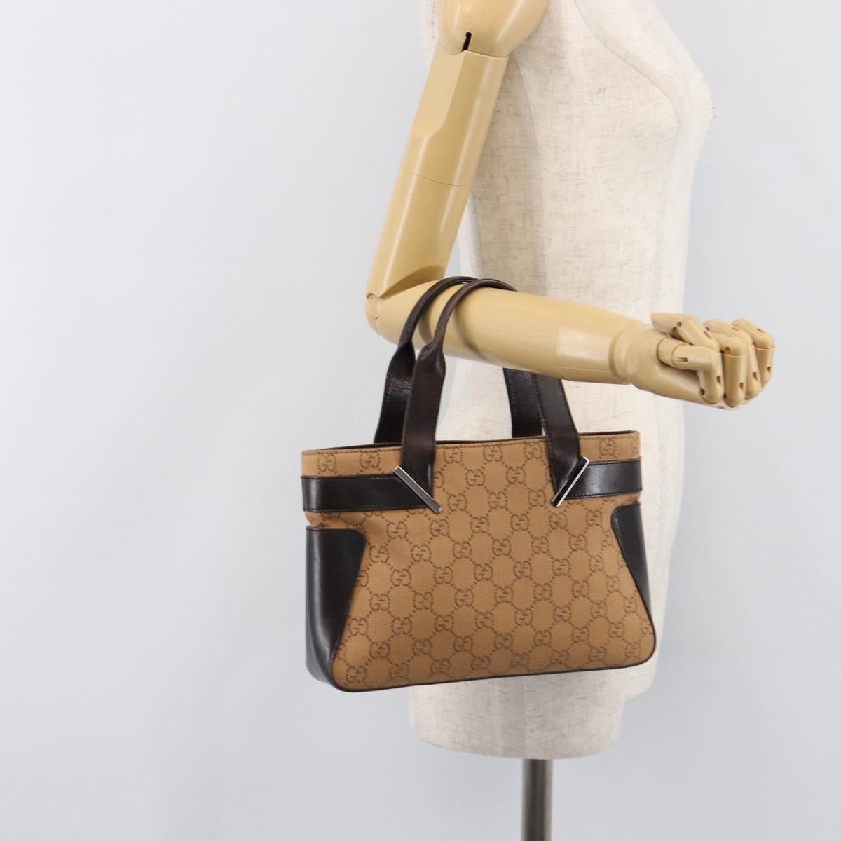GUCCI GG Canvas Hand Bag Beige Silver 73984 Auth 204400