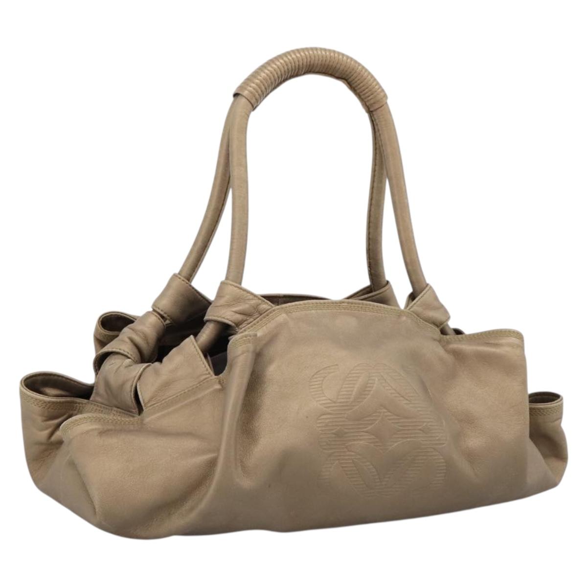 LOEWE Nappa Aire Anagram Hand Bag Leather Gold Auth 204401