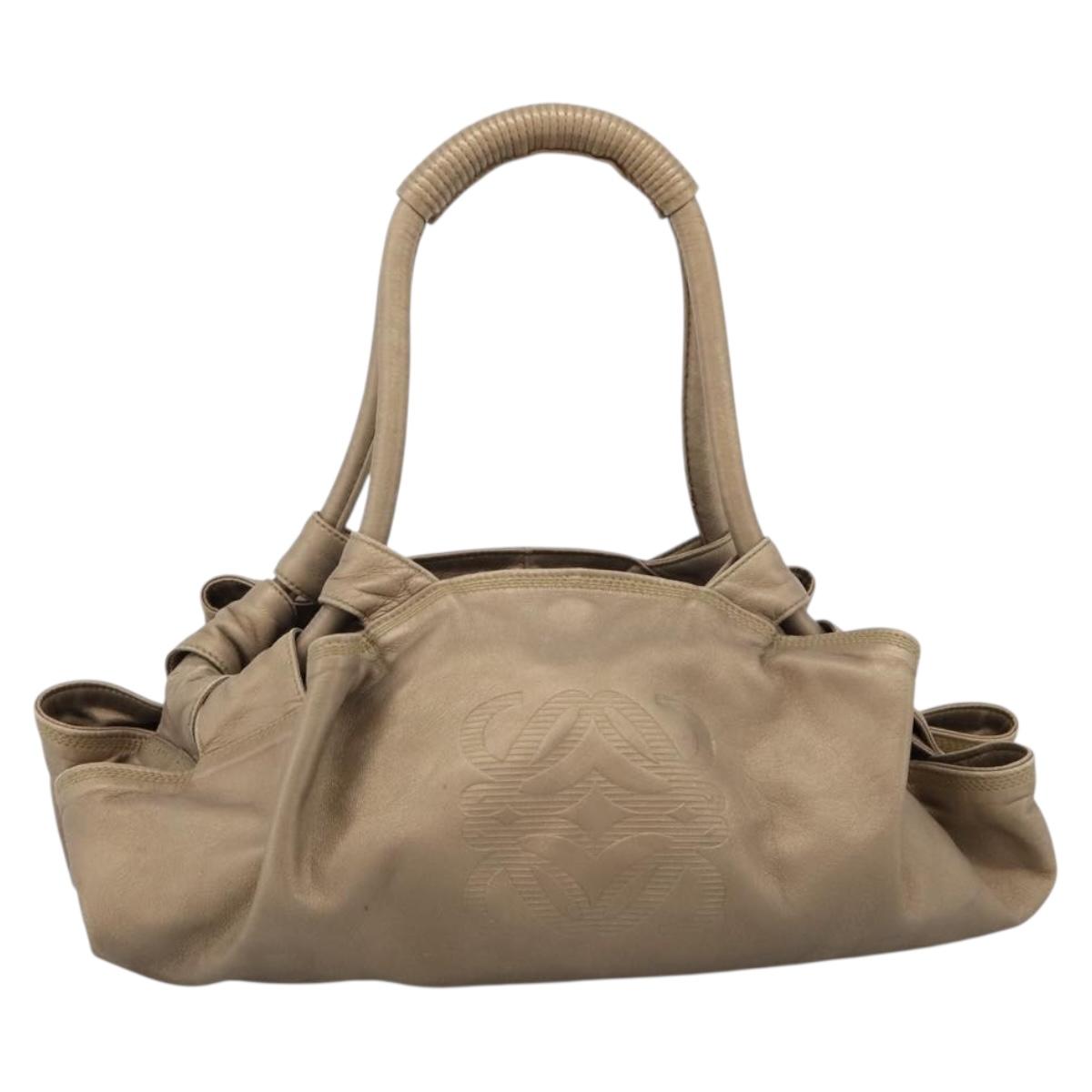 LOEWE Nappa Aire Anagram Hand Bag Leather Gold Auth 204401