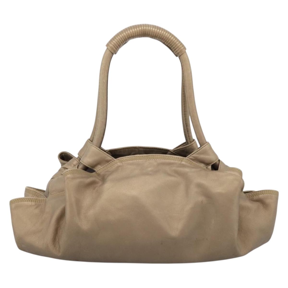 LOEWE Nappa Aire Anagram Hand Bag Leather Gold Auth 204401