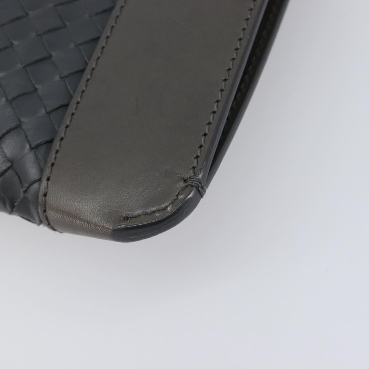BOTTEGA VENETA INTRECCIATO Clutch Bag Leather Gray Auth 204402
