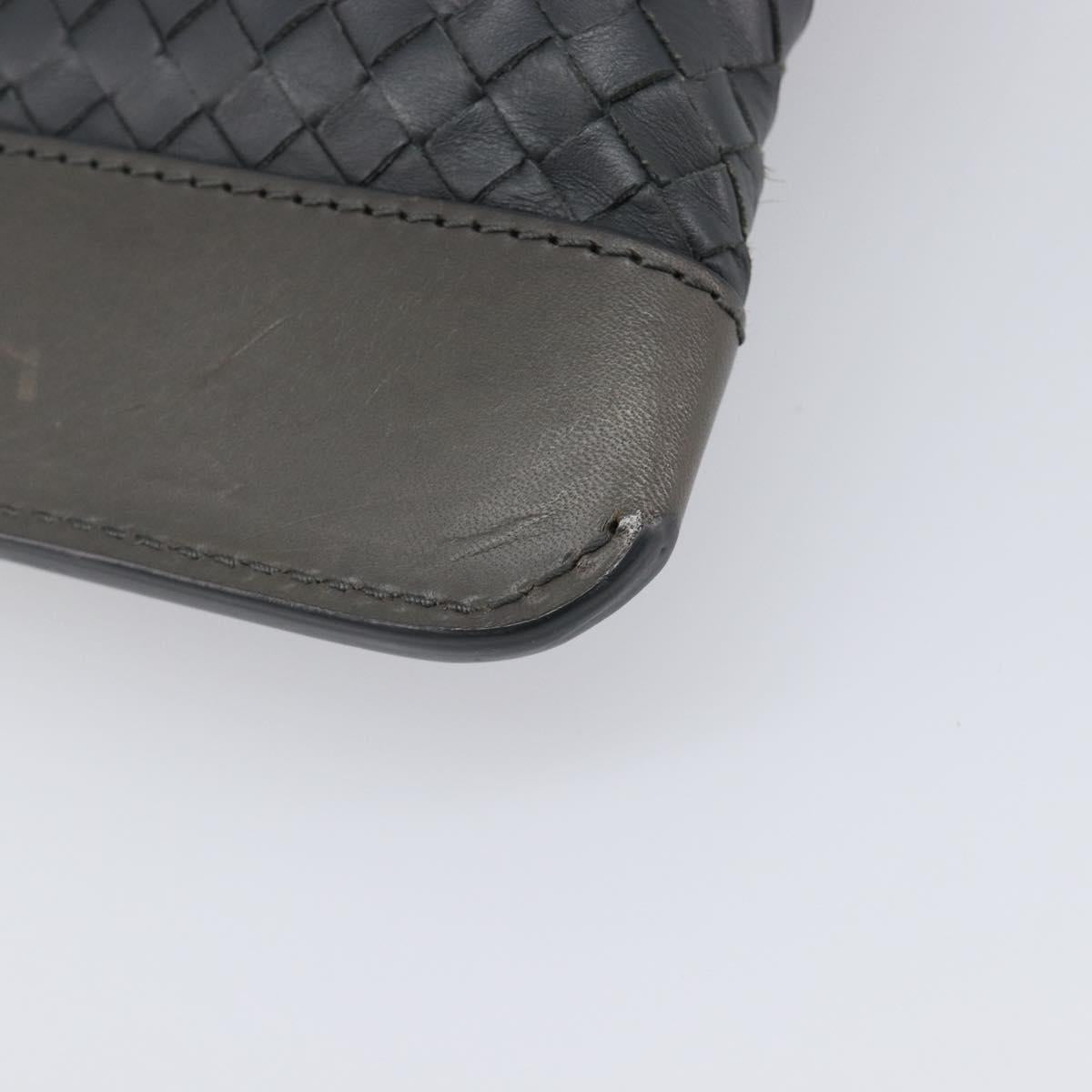 BOTTEGA VENETA INTRECCIATO Clutch Bag Leather Gray Auth 204402