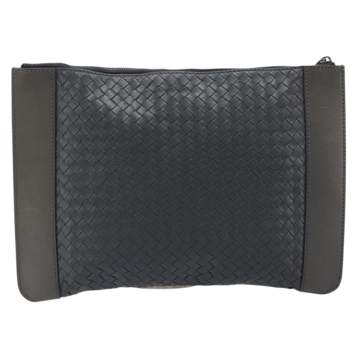 BOTTEGA VENETA INTRECCIATO Clutch Bag Leather Gray Auth 204402