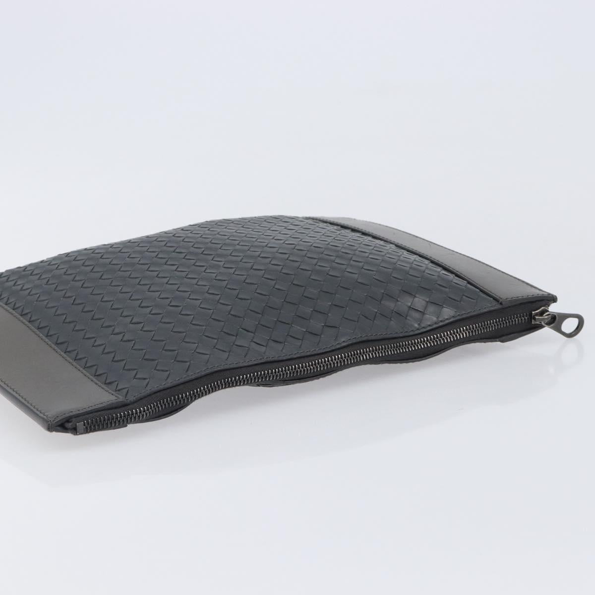 BOTTEGA VENETA INTRECCIATO Clutch Bag Leather Gray Auth 204402