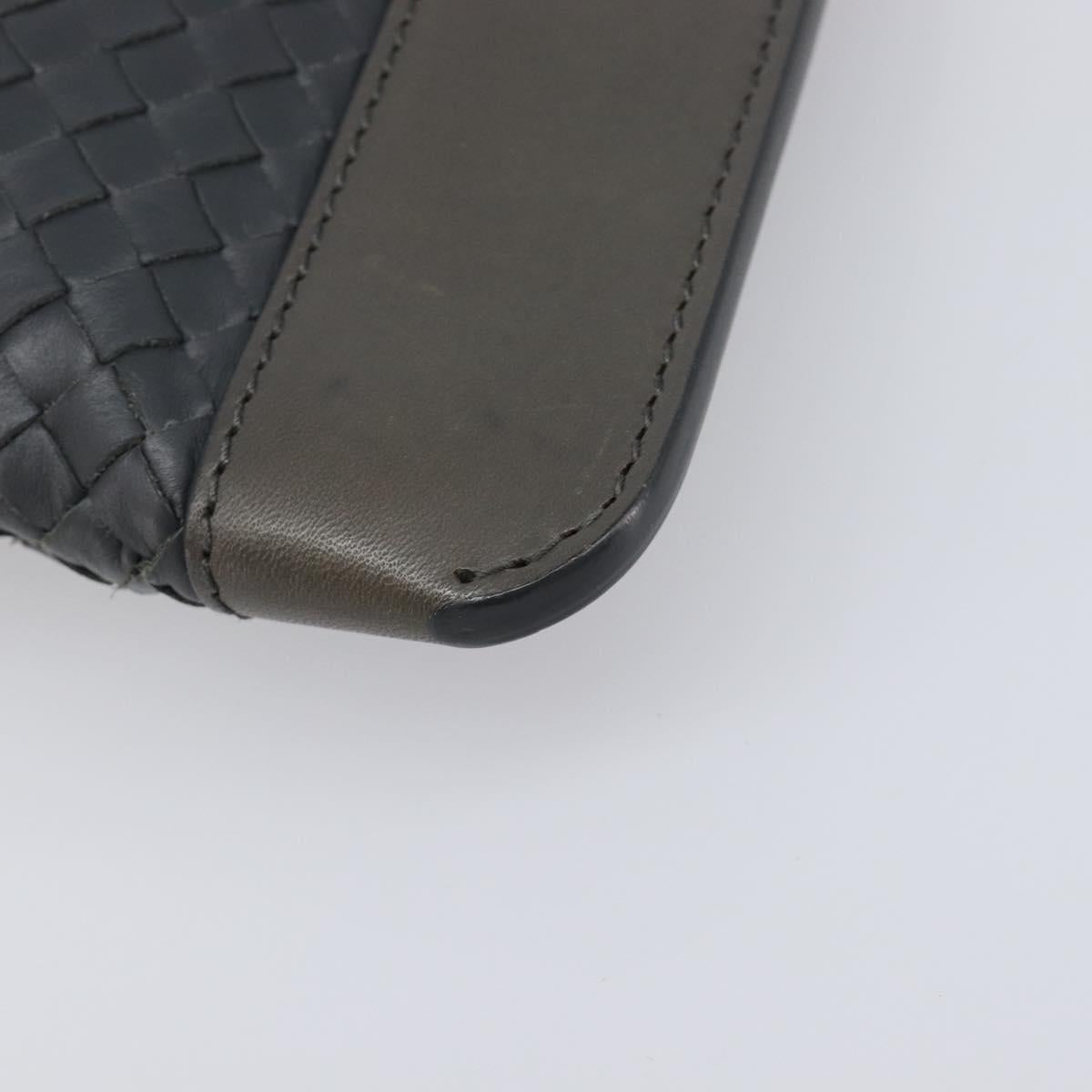 BOTTEGA VENETA INTRECCIATO Clutch Bag Leather Gray Auth 204402