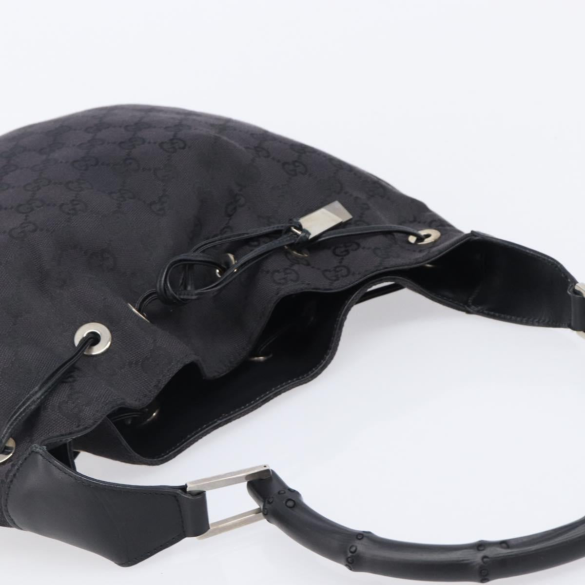 GUCCI GG Canvas Bamboo Hand Bag Black Silver 001 4033 Auth 204403A