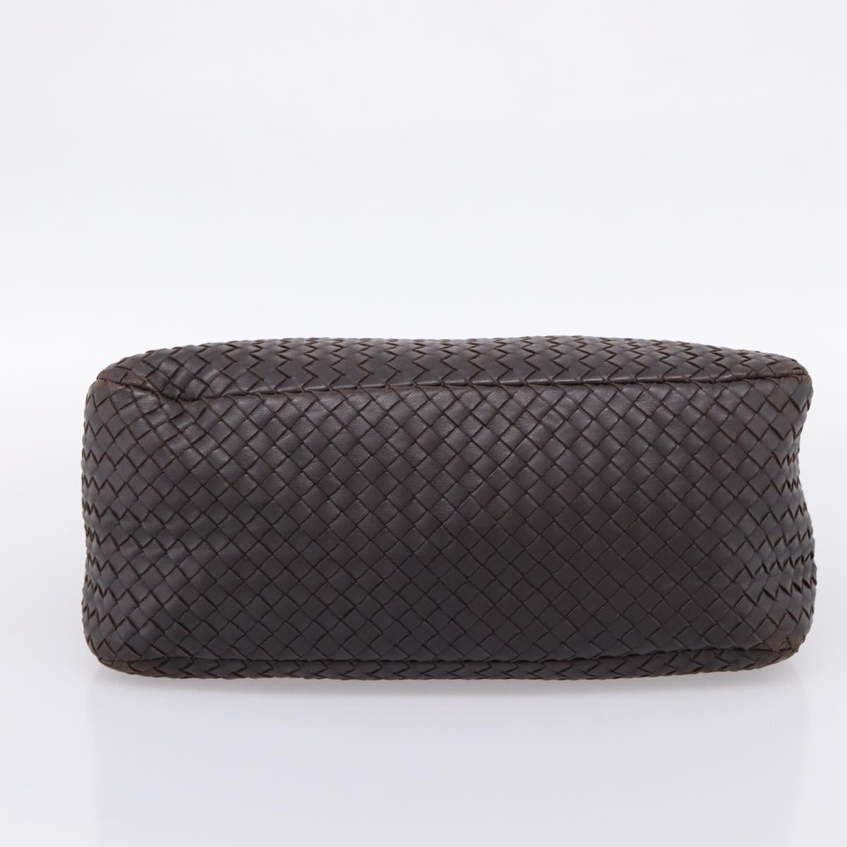 BOTTEGA VENETA INTRECCIATO Hand Bag Leather Dark Brown Silver Auth 204404