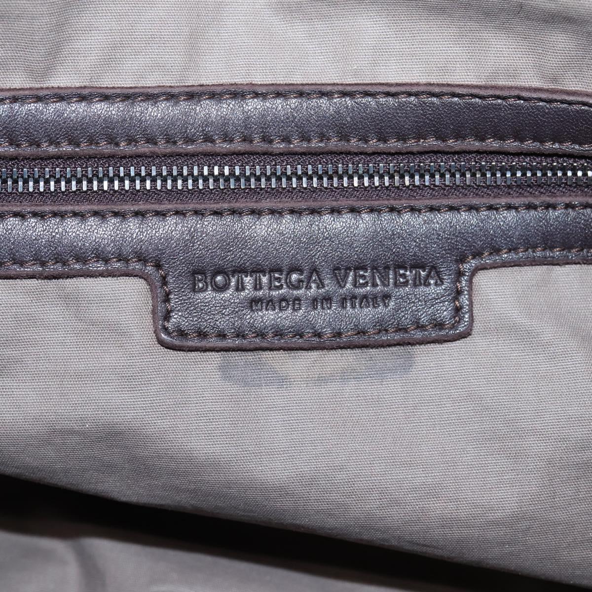 BOTTEGA VENETA INTRECCIATO Hand Bag Leather Dark Brown Silver Auth 204404