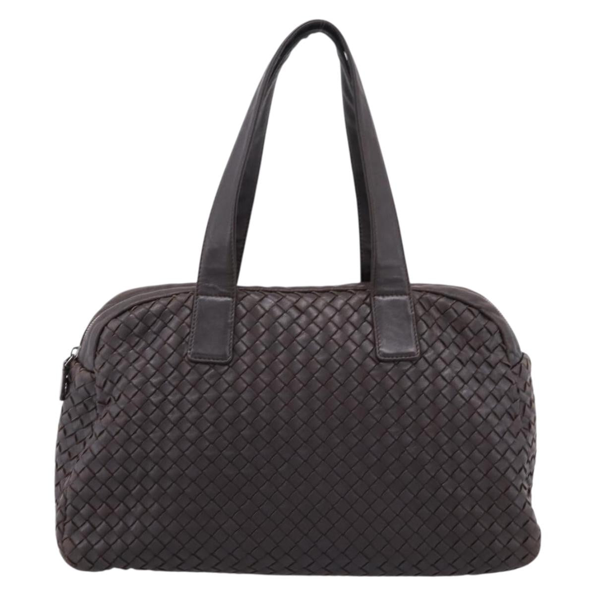 BOTTEGA VENETA INTRECCIATO Hand Bag Leather Dark Brown Silver Auth 204404