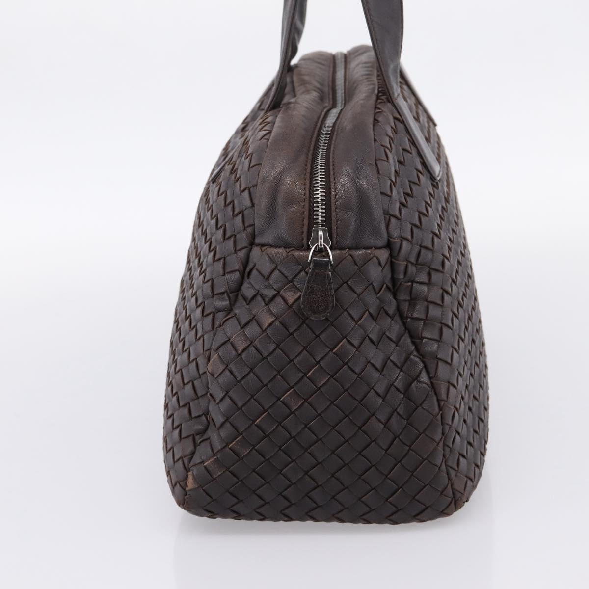 BOTTEGA VENETA INTRECCIATO Hand Bag Leather Dark Brown Silver Auth 204404