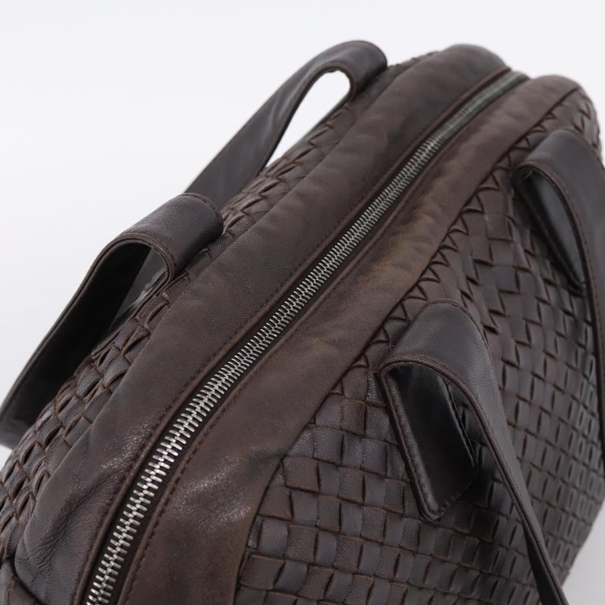 BOTTEGA VENETA INTRECCIATO Hand Bag Leather Dark Brown Silver Auth 204404