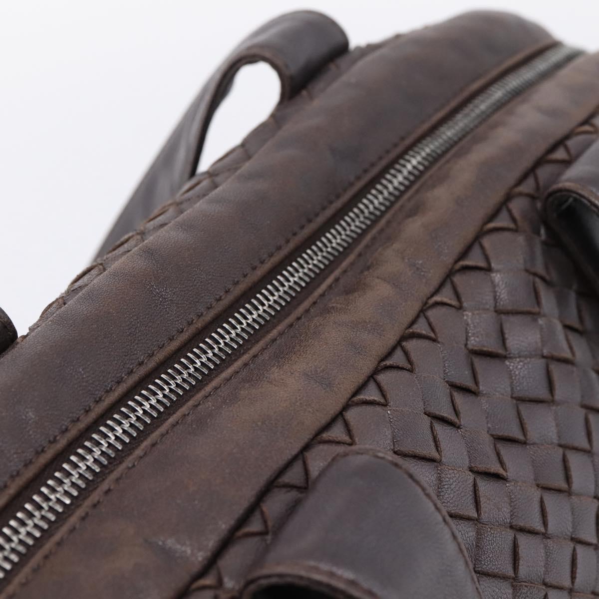BOTTEGA VENETA INTRECCIATO Hand Bag Leather Dark Brown Silver Auth 204404