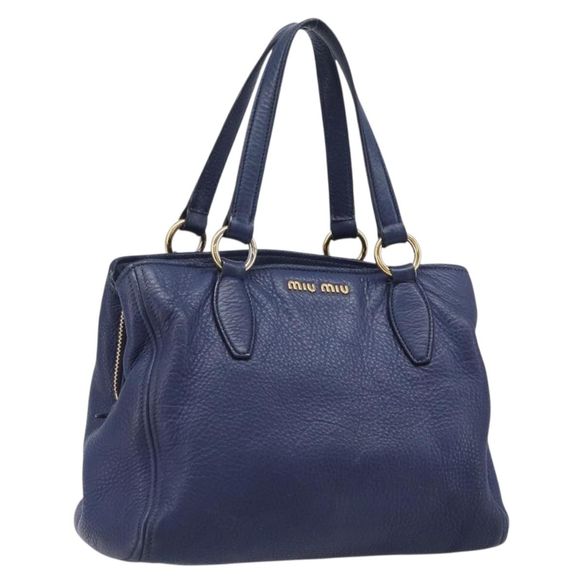 Miu Miu Hand Bag Vittero Dino Leather Blue Gold Auth 204405