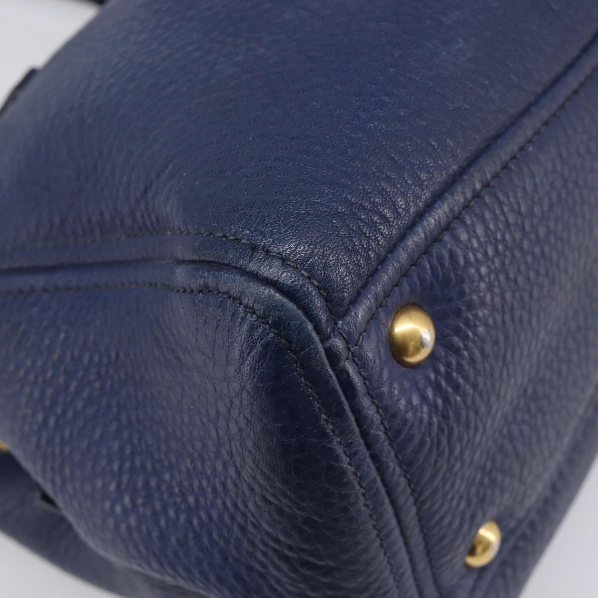 Miu Miu Hand Bag Vittero Dino Leather Blue Gold Auth 204405