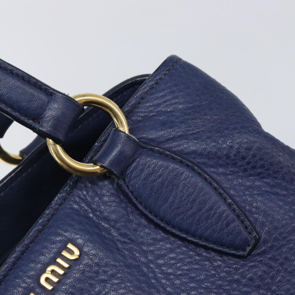 Miu Miu Hand Bag Vittero Dino Leather Blue Gold Auth 204405
