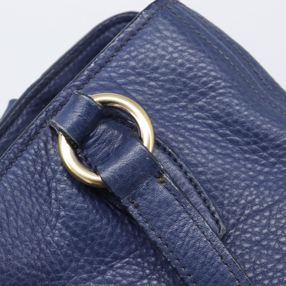 Miu Miu Hand Bag Vittero Dino Leather Blue Gold Auth 204405