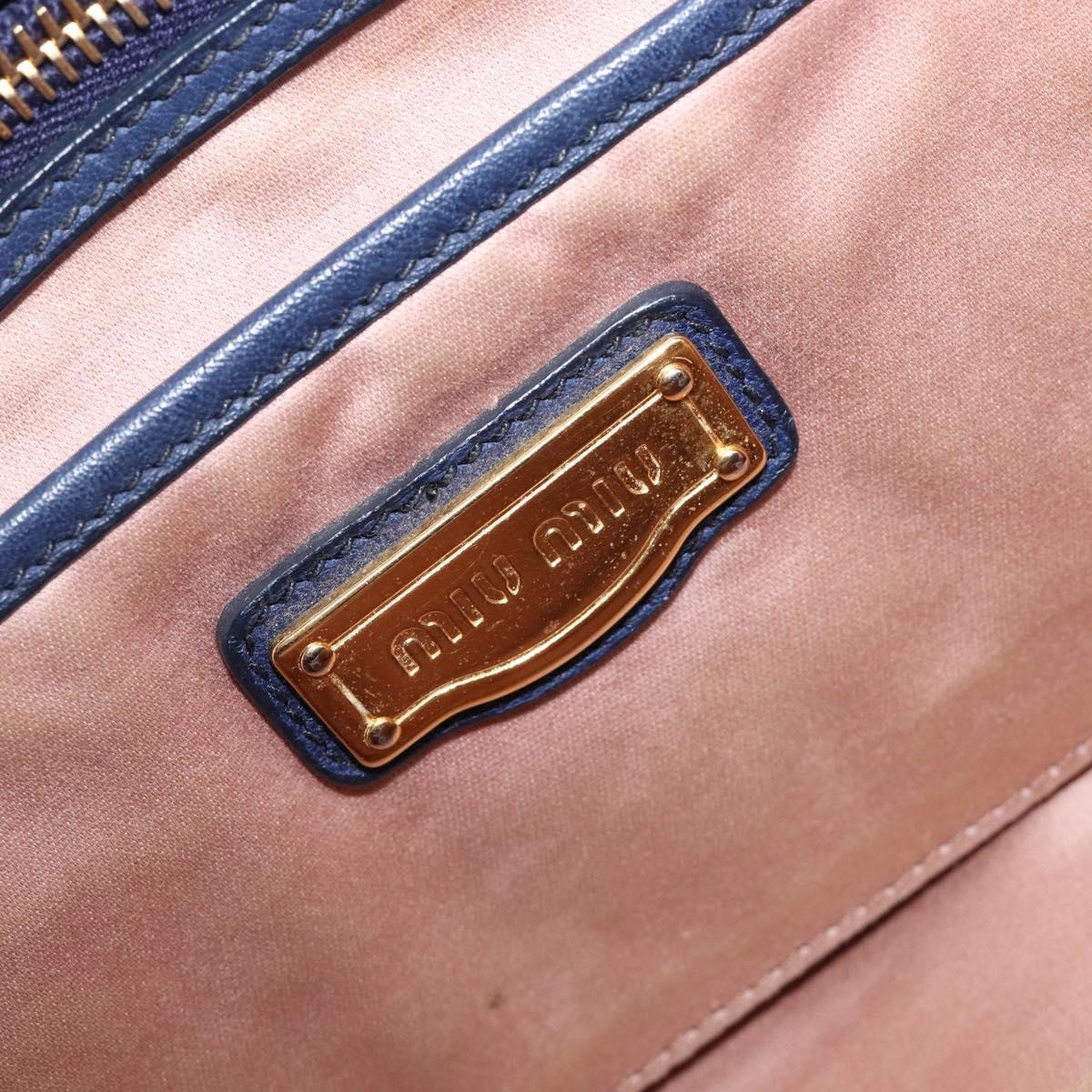 Miu Miu Hand Bag Vittero Dino Leather Blue Gold Auth 204405