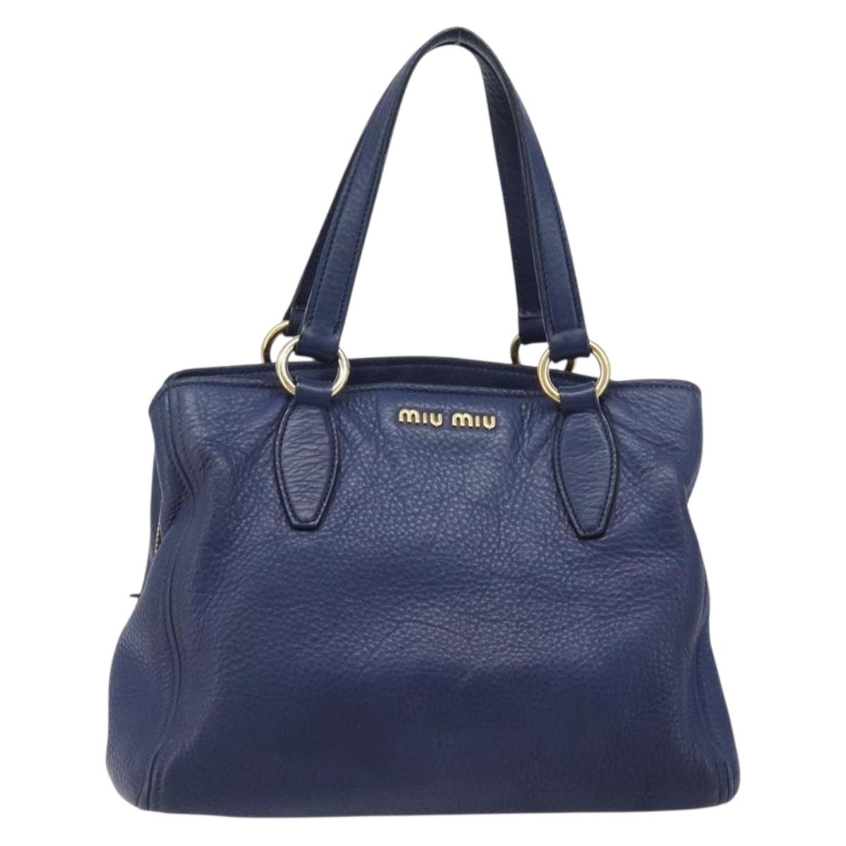 Miu Miu Hand Bag Vittero Dino Leather Blue Gold Auth 204405