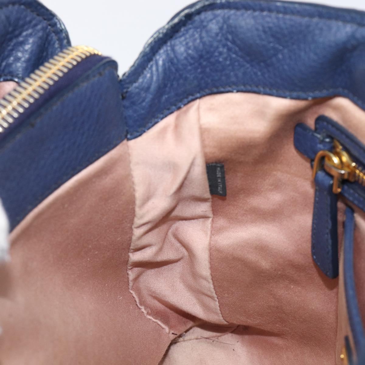 Miu Miu Hand Bag Vittero Dino Leather Blue Gold Auth 204405
