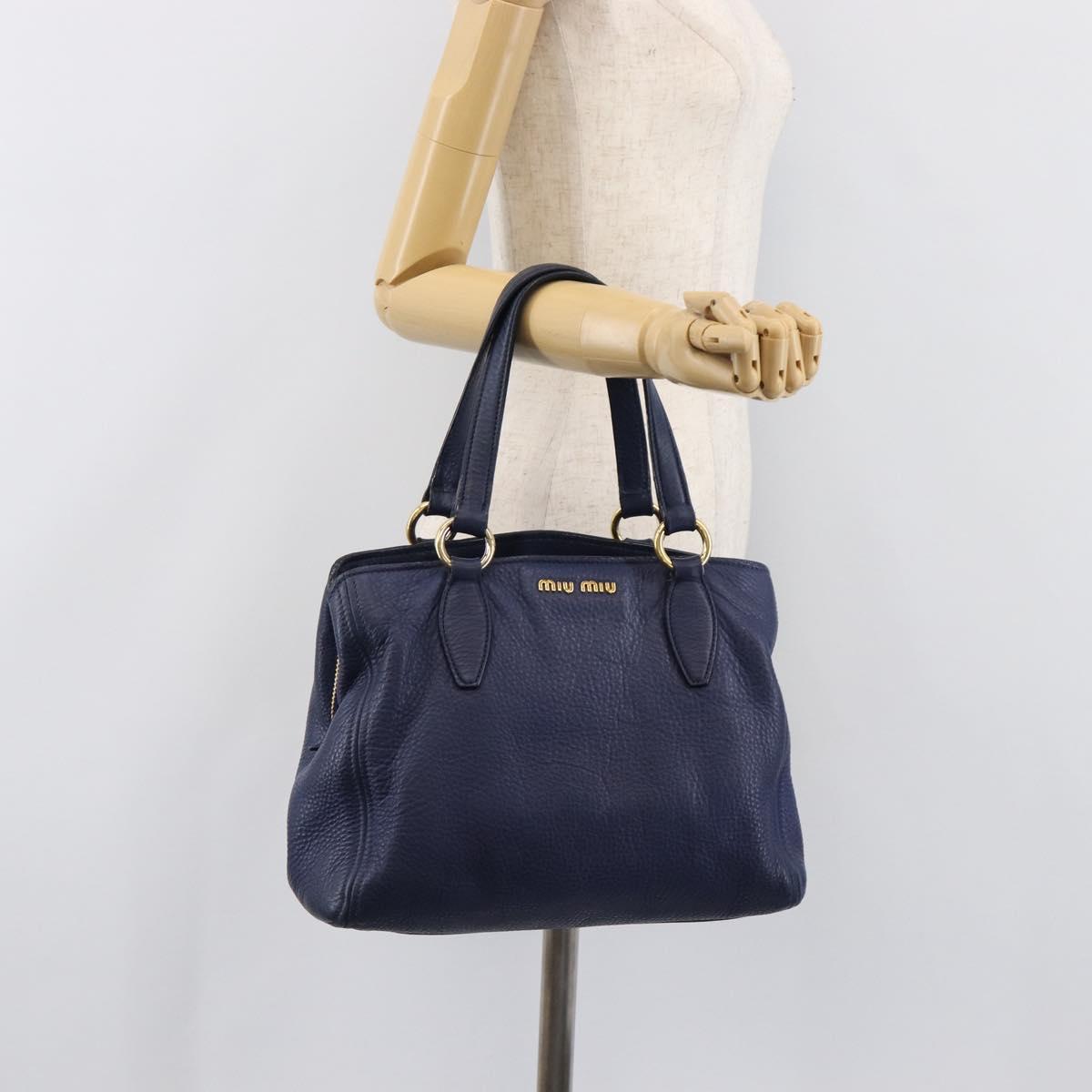 Miu Miu Hand Bag Vittero Dino Leather Blue Gold Auth 204405