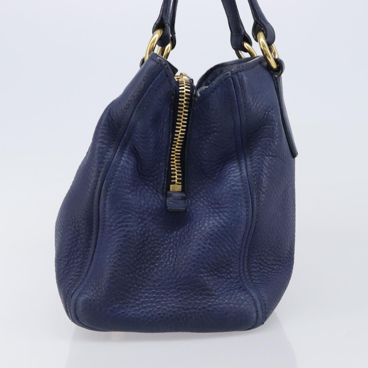 Miu Miu Hand Bag Vittero Dino Leather Blue Gold Auth 204405