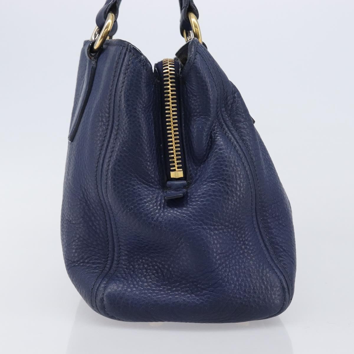 Miu Miu Hand Bag Vittero Dino Leather Blue Gold Auth 204405
