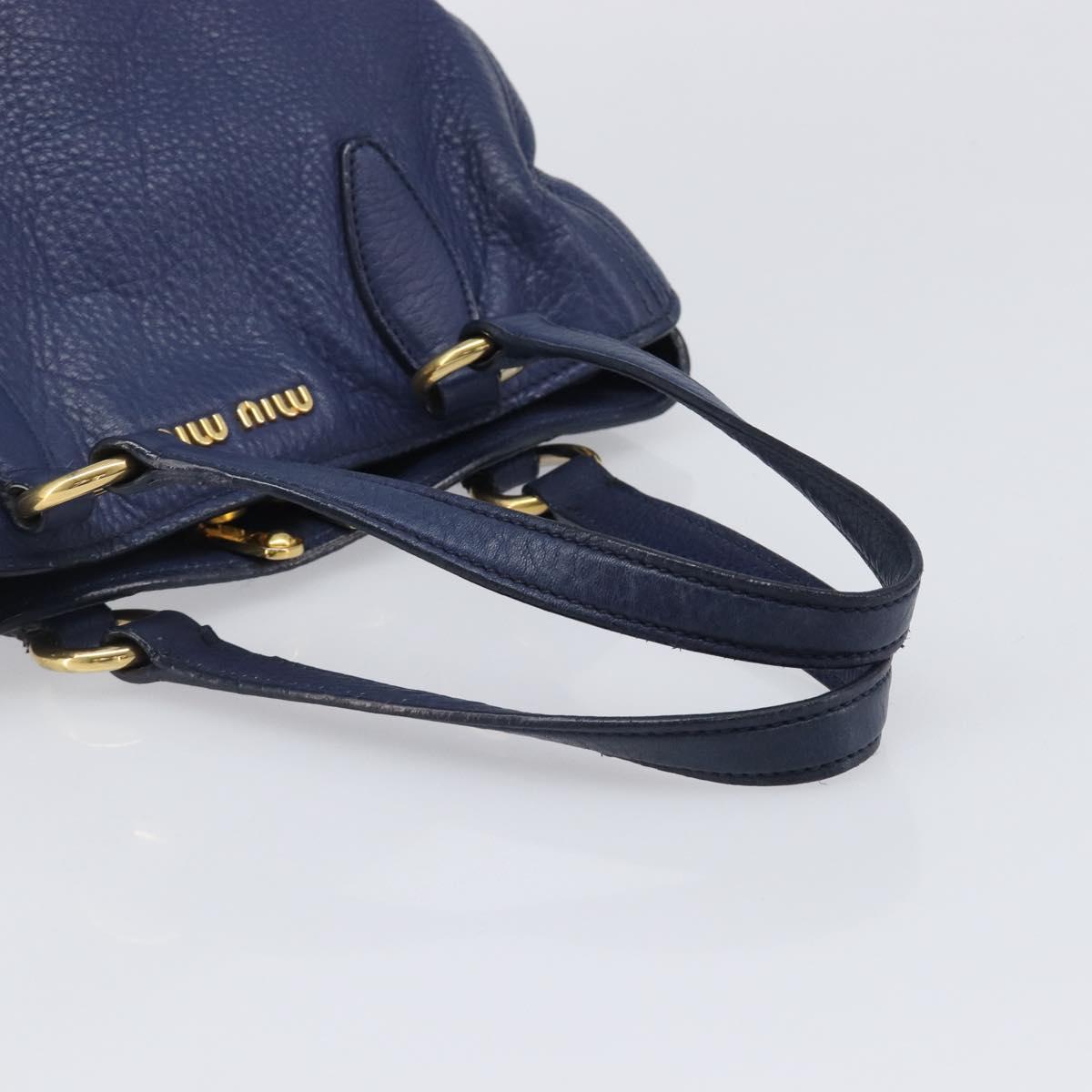 Miu Miu Hand Bag Vittero Dino Leather Blue Gold Auth 204405