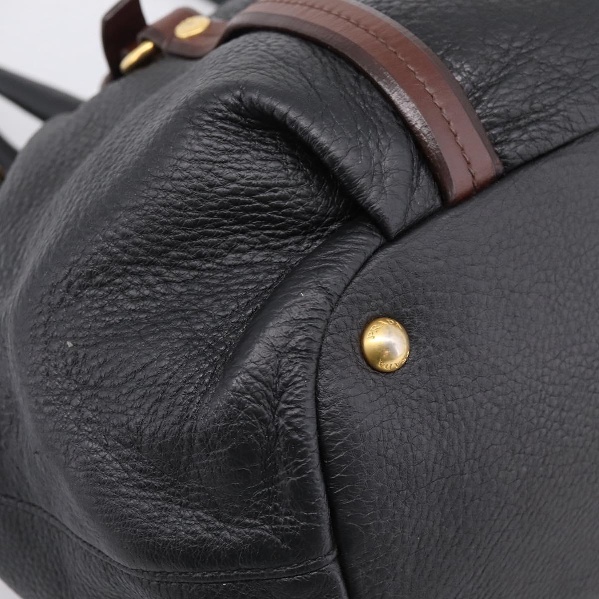 PRADA Tote Bag Vittero Dino Leather Black Gold Auth 204406